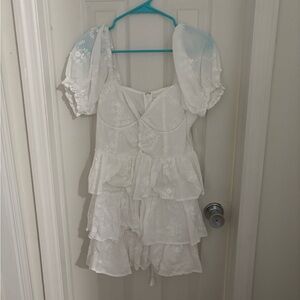 Elegant White Lace Tiered Dress